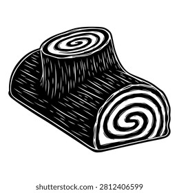 Detailed black and white illustration of a log slice with concentric rings and textured bark, emphasizing natural wood patterns and artistic style.