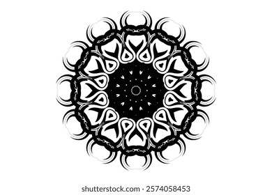 Detailed Black and White Mandala with Circular Patterns Set Against a Clean White Background	