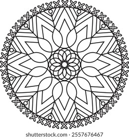 A detailed black and white mandala illustration