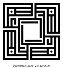 Detailed black and white maze pattern with complex geometric lines and shapes, creating an engaging visual labyrinth for artistic or decorative use.