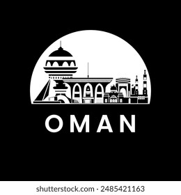 Detailed Black and White Oman Skyline Silhouette Vector Illustration