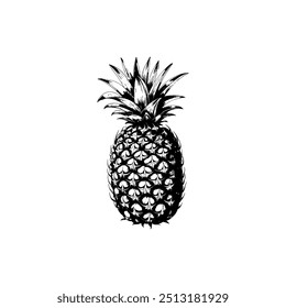 Detailed Black and White Pineapple Drawing. Vector illustration design.