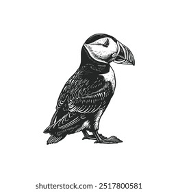 Detailed black and white puffin illustration in profile. Vector illustration design.