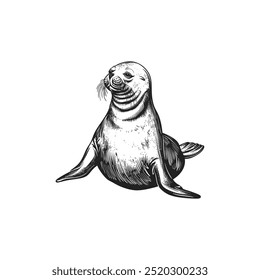 Detailed black and white seal. Vector illustration design.