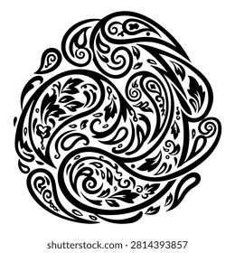 Detailed black and white tribal pattern featuring swirling motifs and abstract shapes, suitable for decorative or artistic purposes.