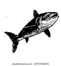 detailed black and white vector of a fish with a clean and minimalist texture, showcasing a sharp yet natural aquatic design suitable for marine-themed projects or decorative art.