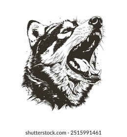 Detallado Vector blanco y negro de cabeza husky aislado. Perfecto para estampados, prendas y emblemas. Estilo grunge de alto contraste.