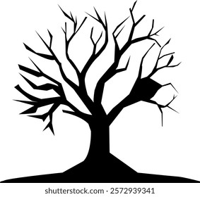 A detailed black and white vector illustration of a tree with bold outlines and intricate branches and roots. Minimalistic yet elegant, this design is perfect for logos, prints, and scalable projects 