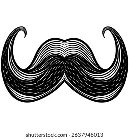 A detailed black and white vector illustration presents a stylized, curled gentleman's mustache.