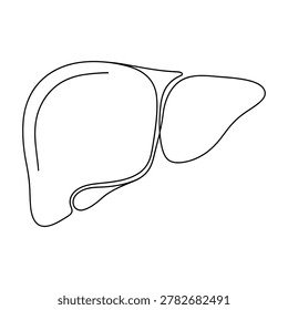 Detailed black and white vector illustration of the human liver anatomy, isolated on a white background.