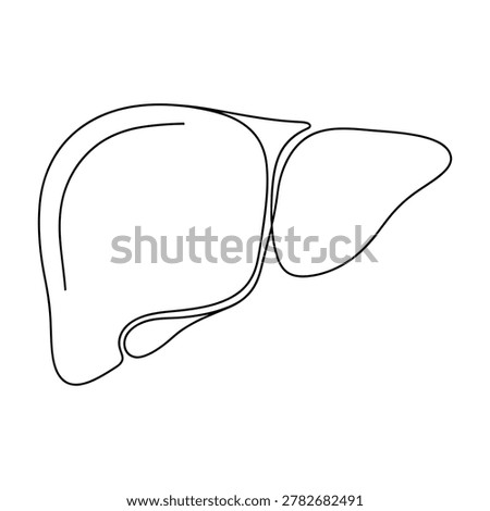Detailed black and white vector illustration of the human liver anatomy, isolated on a white background.
