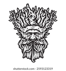 A detailed black and white vintage-style monster tree vector illustration. Perfect for horror, gothic, and fantasy-themed designs like posters, t-shirts, stickers, and tattoos.