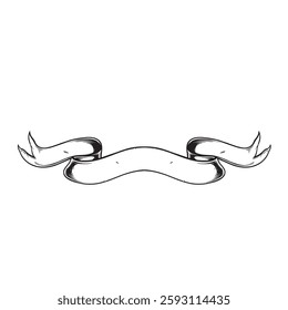A detailed black and white vintage-style ribbon vector illustration. Perfect for labels, banners, logos, and decorative designs. Ideal for classic, antique, and retro-themed projects.