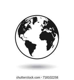 Detailed Black And White World Map, Mapped On A Globe, Isolated On White Background