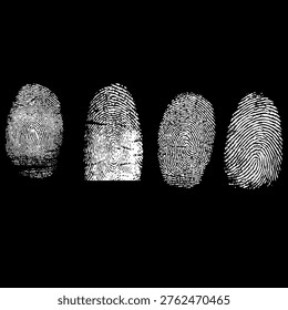 A detailed black whorl fingerprint pattern on a clean white background for identity verification isolated on white background,