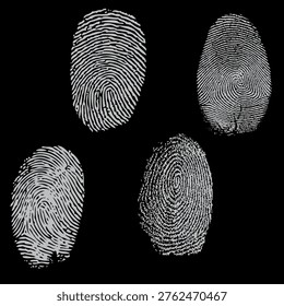 A detailed black whorl fingerprint pattern on a clean white background for identity verification isolated on white background,