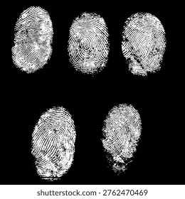 A detailed black whorl fingerprint pattern on a clean white background for identity verification isolated on white background,