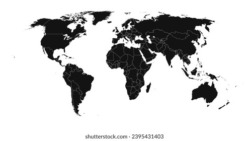 Detailed black world map. Vector illustration.