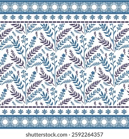 detailed blue floral seamless pattern with a baroque border for wedding backgrounds and fabric
