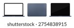 Detailed blue grey notebook PC mockup. Front and rear view isolated on transparent background. Vector PNG