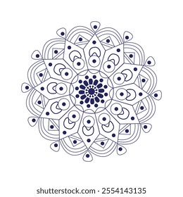 A detailed blue mandala featuring complex geometric shapes and circular motifs on a white background. Perfect for design projects, meditation materials, or cultural artwork collections.