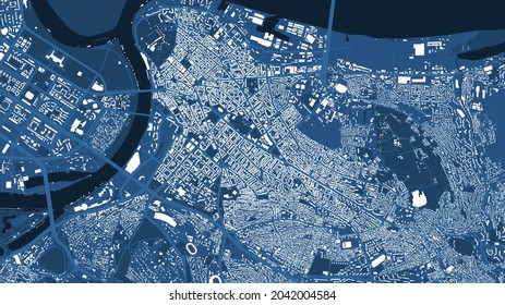 Detailed blue map poster of Belgrade city administrative area. Skyline panorama. Decorative graphic tourist map of Belgrade territory. Royalty free vector illustration.