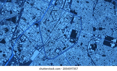 Detailed blue map poster of Brussels city administrative area. Skyline panorama. Decorative graphic tourist map of Brussels territory. Royalty free vector illustration.