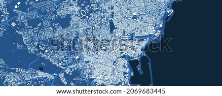 Detailed blue map poster of Catania city administrative area. Skyline panorama. Decorative graphic tourist map of Catania territory. Royalty free vector illustration.
