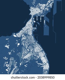 Detailed blue map poster of Las Palmas de Gran Canaria city administrative area. Cityscape panorama. Decorative graphic tourist map of Las Palmas territory. Royalty free vector illustration.