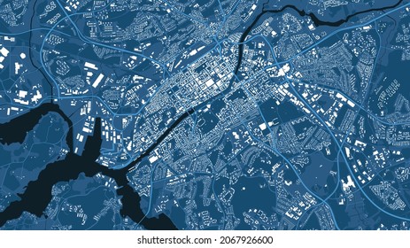Detailed blue map poster of Turku city administrative area. Skyline panorama. Decorative graphic tourist map of Turku territory. Royalty free vector illustration.