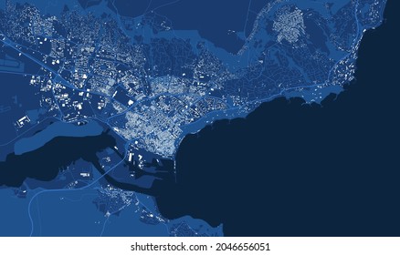 Detailed blue map poster of Varna city administrative area. Skyline panorama. Decorative graphic tourist map of Varna territory.