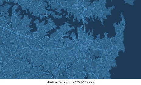 Detailed blue map of Sydney city administrative area. Royalty free vector illustration. Cityscape panorama. Decorative graphic tourist map of Sydney territory.