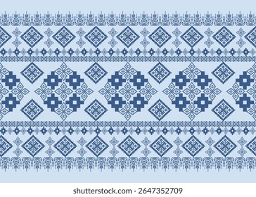 A detailed blue pixel pattern inspired by traditional Thai weaving. Perfect for textiles, seamless backgrounds, and ethnic-themed digital or print designs.

