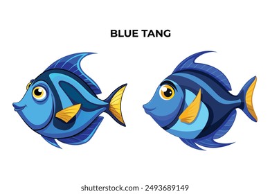 Ilustración vectorial detallada de pescado Blue Tang. Perfecto para diseños culinarios, marinos y ambientales. Vector de alta calidad para una fácil personalización. Ideal para menús, empaques, educación y gráficos de Web