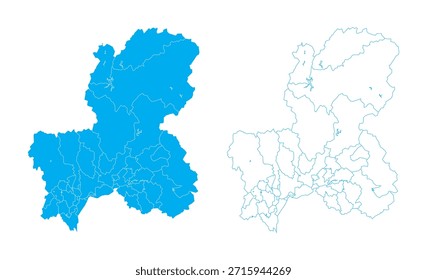 Mapa detallado del Vector azul de la prefectura de Gifu dividido en municipios sobre fondo limpio