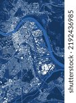Detailed blue vector map poster of Linz city administrative area. Skyline panorama. Decorative graphic tourist map of Linz territory. Royalty free illustration.