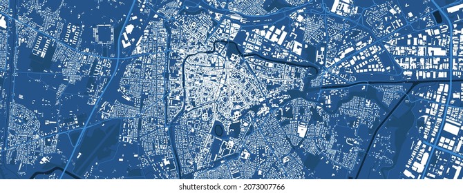 Detailed blue vector map poster of Padua city administrative area. Skyline panorama. Decorative graphic tourist map of Padua territory. Royalty free illustration.