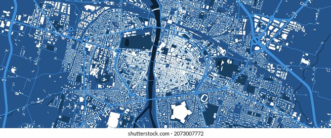 Detailed blue vector map poster of Parma city administrative area. Skyline panorama. Decorative graphic tourist map of Parma territory. Royalty free illustration.