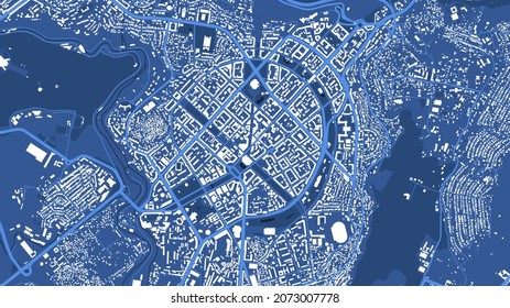 Detailed blue vector map poster of Yerevan city administrative area. Skyline panorama. Decorative graphic tourist map of Yerevan territory. Royalty free illustration.