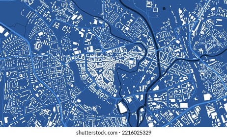 Detailed blue vector map poster of Brno city administrative area. Skyline panorama. Decorative graphic tourist map of Brno territory. Royalty free illustration.