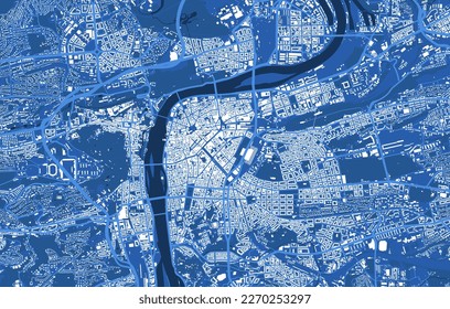 Detailed blue vector map poster of Prague city administrative area. Skyline panorama. Decorative graphic tourist map of Prague territory. Royalty free illustration. 