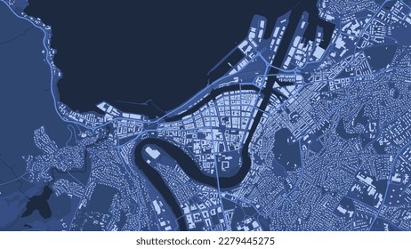 Detailed blue vector map poster of Trondheim city administrative area. Skyline panorama. Decorative graphic tourist map of Trondheim territory. Royalty free illustration.