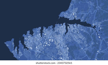 Detailed blue vector map poster of Sevastopol city administrative area. Skyline panorama. Decorative graphic tourist map of Sevastopol territory. Royalty free illustration.