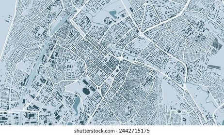 Detailed blue vector map poster of Simferopol city administrative area. Skyline panorama. Decorative graphic tourist map of Simferopol territory. Royalty free illustration.