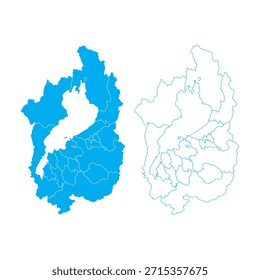 Mapa detallado del Vector azul de la prefectura de Shiga dividida en municipios sobre fondo limpio