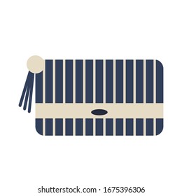 Detailed blue, white, beige female handbag on a white background. Isolated vector flat illustration. Woman bag or purse. Beauty and elegance shop