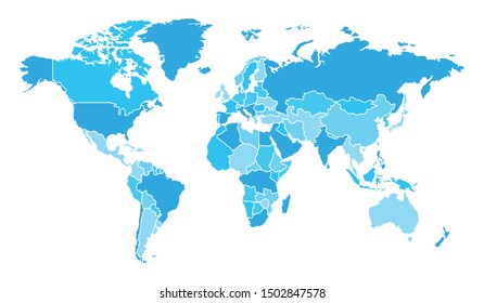 Detailed Blue World Map Separated Country Stock Vector (Royalty Free ...