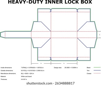 Detailed blueprint of a heavy duty inner lock box design with dimensions specifications and measurements