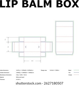 Projeto detalhado de um design de caixa de bálsamo labial com medidas precisas e linhas diretas para o desenvolvimento de embalagens
