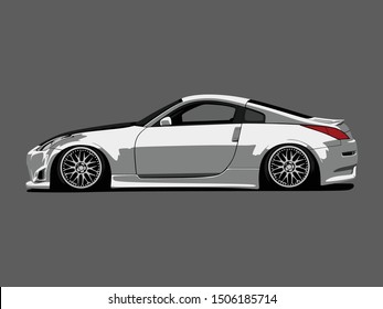 detailed body and rims of a car cartoon vector illustration isolated with flat grey background